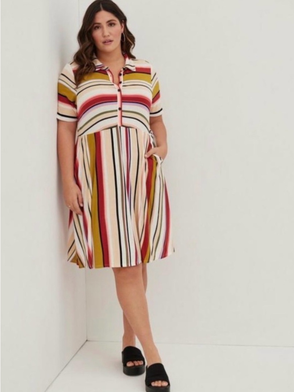 Torrid Super Soft Multi Stripe Collared Shirt Dress Plus Size 1X 14/16 NWT
